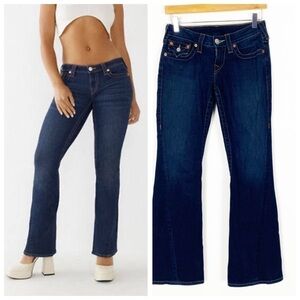 TRUE RELIGION Big T Flare Leg Low Rise Jeans Size 26 Dark Wash Boho Casual
